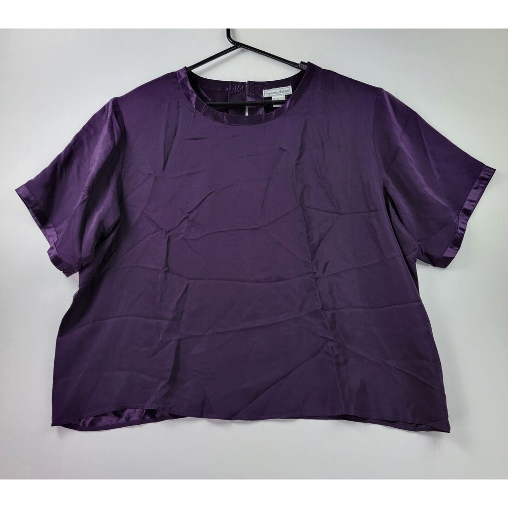 Vintage STEPHANIE ANDREWS Blouse Womens 2X Silk Shoulder Pads Back Button